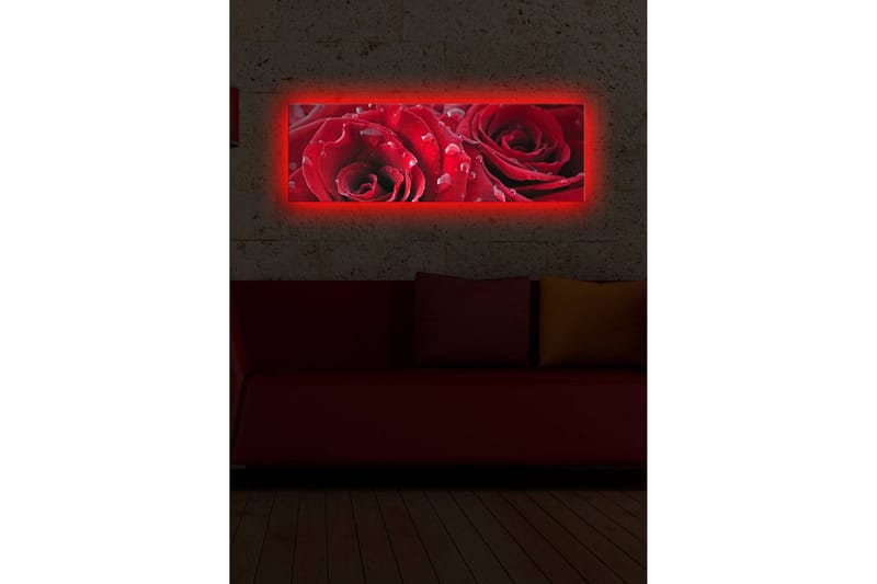 Lærredstryk med LED-belysning 30x90 cm - Mørkerøde roser med vanddråber - Rød / Grøn - Boligtilbehør - Billeder & kunst - Billeder på lærred