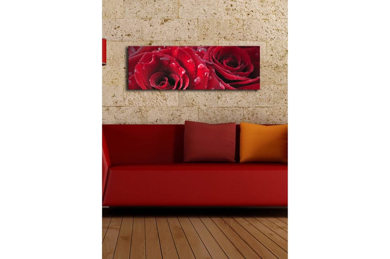 Lærredstryk med LED-belysning 30x90 cm - Mørkerøde roser med vanddråber - Rød / Grøn - Boligtilbehør - Billeder & kunst - Billeder på lærred