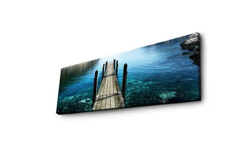 Lærredstryk med LED-belysning 30x90 cm - Mole der strækker sig over klart vand - Blå / Grøn / Brun - Boligtilbehør - Billeder &amp; kunst - Billeder på lærred