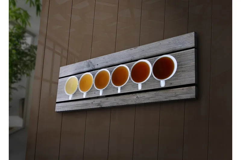 Lærredstryk med LED-belysning 30x90 cm - Række af kaffekopper med forskellige nuancer af drikke - Lys gul / Brun / Orange - Boligtilbehør - Billeder & kunst - Billeder på lærred