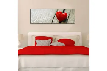 Lærredstryk med LED-belysning 30x90 cm - Rød hjerteformet dekoration på en træoverflade - Rød / Brun - Boligtilbehør - Billeder & kunst - Billeder på lærred
