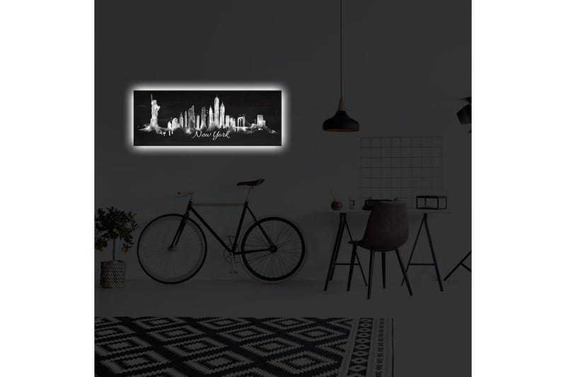 Lærredstryk med LED-belysning 30x90 cm - Silhuet af New Yorks skyline med ikoniske bygninger - Sort / Hvid - Boligtilbehør - Billeder & kunst - Billeder på lærred