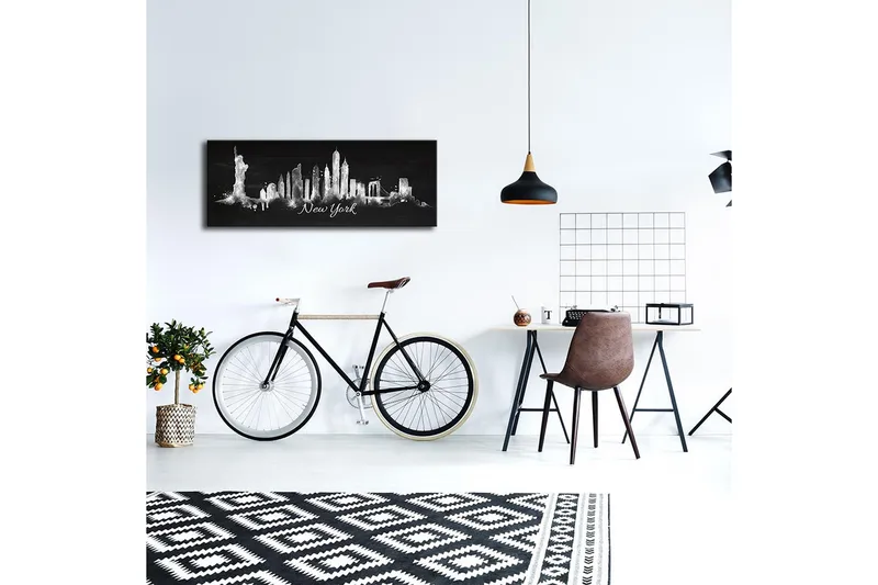 Lærredstryk med LED-belysning 30x90 cm - Silhuet af New Yorks skyline med ikoniske bygninger - Sort / Hvid - Boligtilbehør - Billeder & kunst - Billeder på lærred