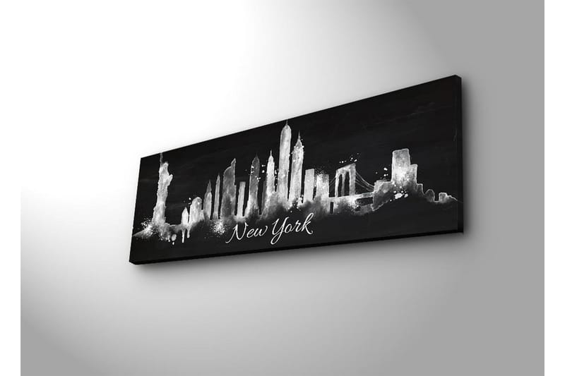 Lærredstryk med LED-belysning 30x90 cm - Silhuet af New Yorks skyline med ikoniske bygninger - Sort / Hvid - Boligtilbehør - Billeder & kunst - Billeder på lærred