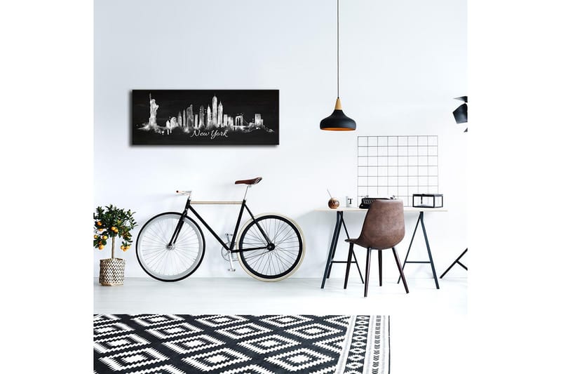 Lærredstryk med LED-belysning 30x90 cm - Silhuet af New Yorks skyline med ikoniske bygninger - Sort / Hvid - Boligtilbehør - Billeder & kunst - Billeder på lærred
