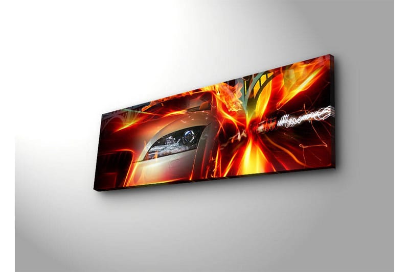 Lærredstryk med LED-belysning 30x90 cm - Sportsvogn i bevægelse med dynamiske lyseffekter - Rød / Orange / Sort - Boligtilbehør - Billeder & kunst - Billeder på lærred