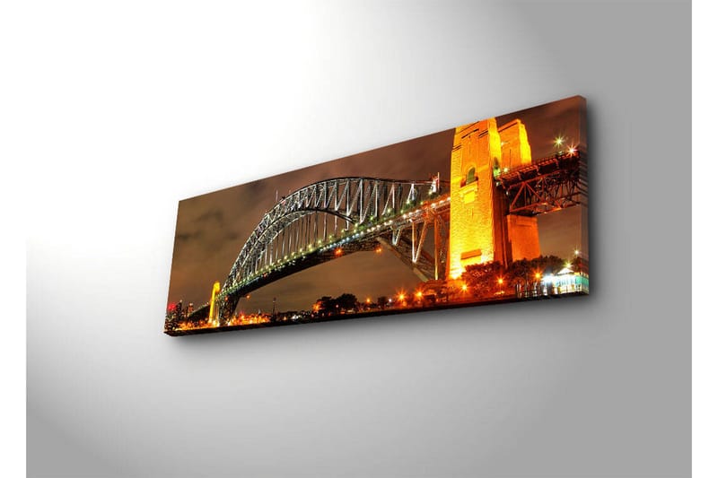 Lærredstryk med LED-belysning 30x90 cm - Sydney Harbour Bridge i aftenlys - Guld / Grøn / Sort - Boligtilbehør - Billeder & kunst - Billeder på lærred