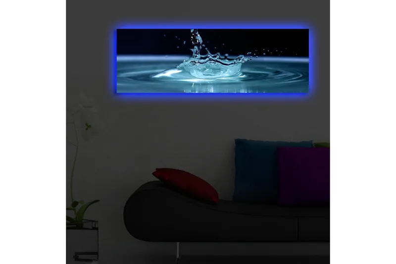 Lærredstryk med LED-belysning 30x90 cm - Vandstænk, der skaber en elegant krusning på overfladen - Blå / Turkis - Boligtilbehør - Billeder & kunst - Billeder på lærred