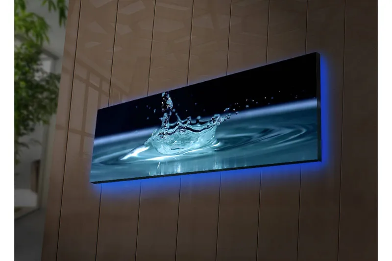 Lærredstryk med LED-belysning 30x90 cm - Vandstænk, der skaber en elegant krusning på overfladen, Blå / Turkis