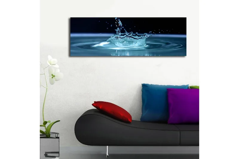 Lærredstryk med LED-belysning 30x90 cm - Vandstænk, der skaber en elegant krusning på overfladen - Blå / Turkis - Boligtilbehør - Billeder & kunst - Billeder på lærred