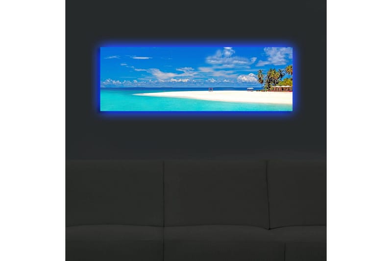 Lærredstryk med LED-belysning 30x90 cm - Paradisstrand med turkis vand og palmer - Turkis / Blå / Grøn - Boligtilbehør - Billeder & kunst - Billeder på lærred