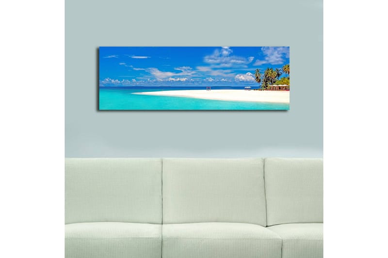 Lærredstryk med LED-belysning 30x90 cm - Paradisstrand med turkis vand og palmer - Turkis / Blå / Grøn - Boligtilbehør - Billeder & kunst - Billeder på lærred