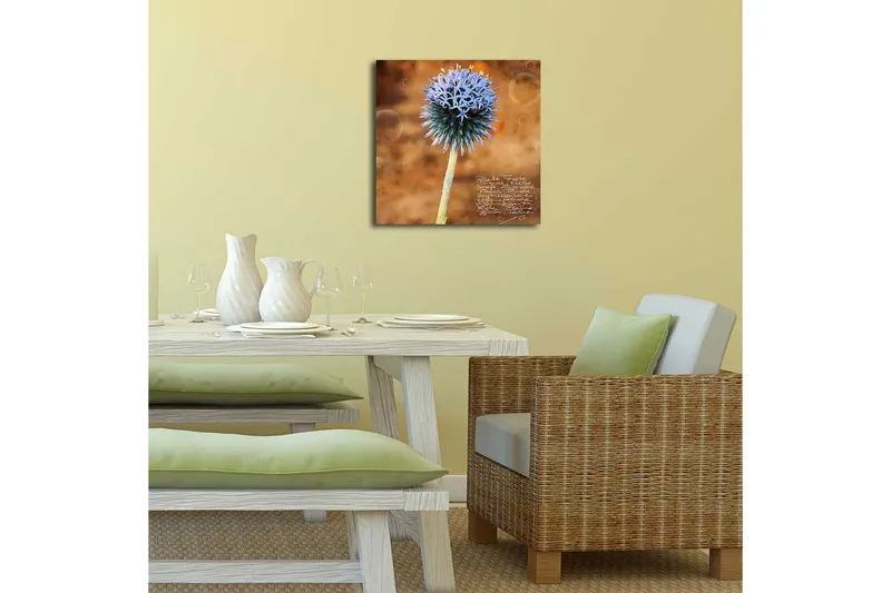 Lærredstryk med LED-belysning 40x40 cm - Blomst med blå spidse kronblade på en varm baggrund - Blå / Brun - Boligtilbehør - Billeder & kunst - Billeder på lærred