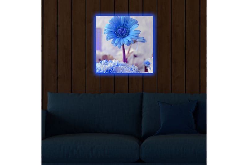 Lærredstryk med LED-belysning 40x40 cm - Blomster i forskellige blå nuancer - Blå / Hvid - Boligtilbehør - Billeder & kunst - Billeder på lærred