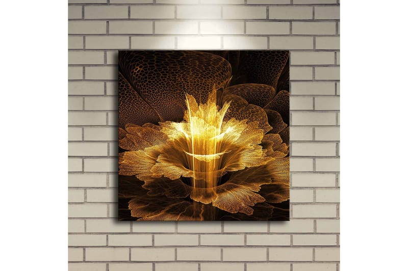 Lærredstryk med LED-belysning 40x40 cm - Lysende blomst i abstrakt stil - Guld / Sort / Brun - Boligtilbehør - Billeder & kunst - Billeder på lærred