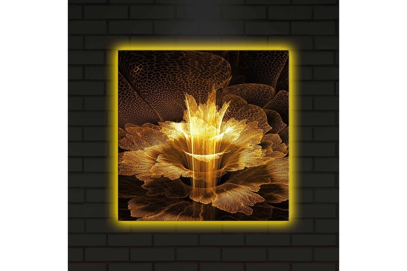 Lærredstryk med LED-belysning 40x40 cm - Lysende blomst i abstrakt stil - Guld / Sort / Brun - Boligtilbehør - Billeder & kunst - Billeder på lærred