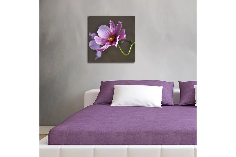 Lærredstryk med LED-belysning 40x40 cm - Lyserøde blomster med grøn stilk - Lyserød / Grøn - Boligtilbehør - Billeder & kunst - Billeder på lærred