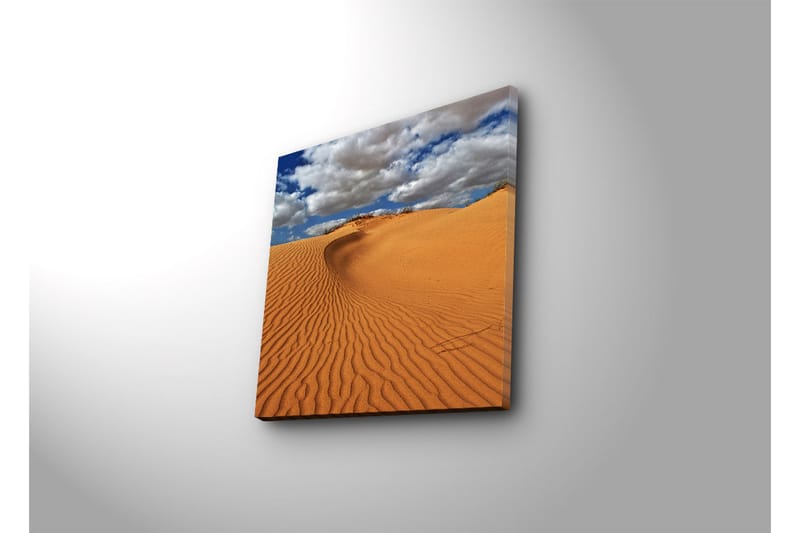 Lærredstryk med LED-belysning 40x40 cm - Sandklitter under en blå himmel med skyer - Orange / Blå / Hvid - Boligtilbehør - Billeder & kunst - Billeder på lærred