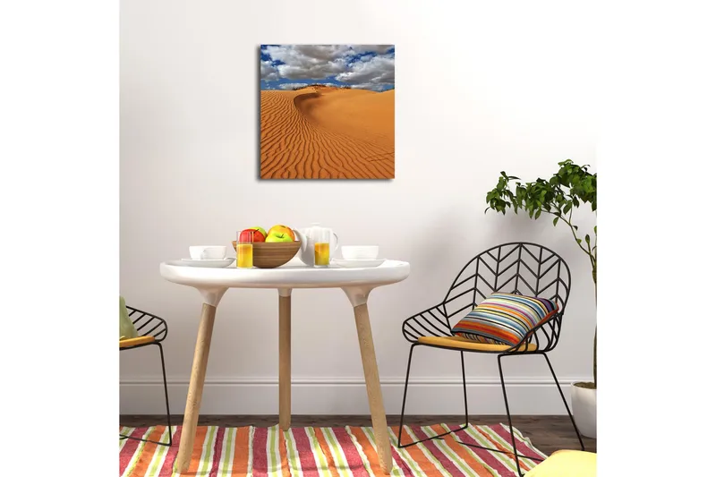 Lærredstryk med LED-belysning 40x40 cm - Sandklitter under en blå himmel med skyer - Orange / Blå / Hvid - Boligtilbehør - Billeder & kunst - Billeder på lærred