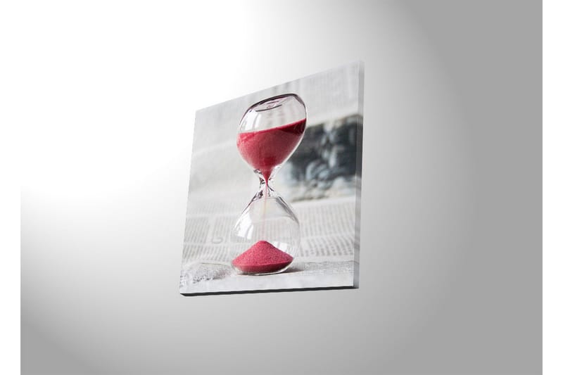 Lærredstryk med LED-belysning 40x40 cm - Timeglas med rødt sand, der symboliserer tidens gang - Rød / Gennemsigtig / Grå - Boligtilbehør - Billeder & kunst - Billeder på lærred