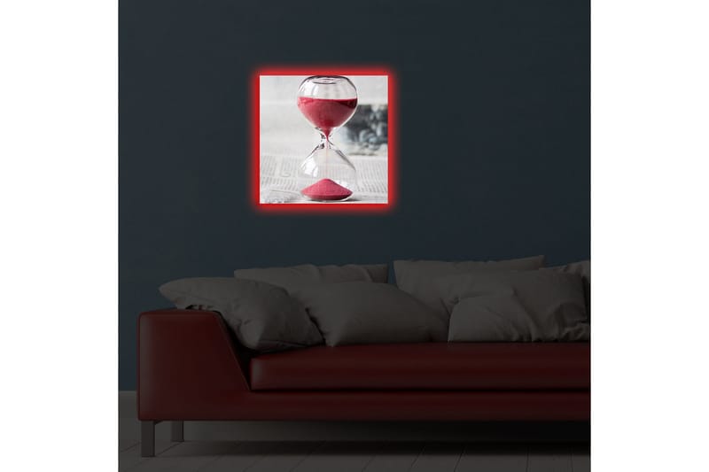 Lærredstryk med LED-belysning 40x40 cm - Timeglas med rødt sand, der symboliserer tidens gang - Rød / Gennemsigtig / Grå - Boligtilbehør - Billeder & kunst - Billeder på lærred