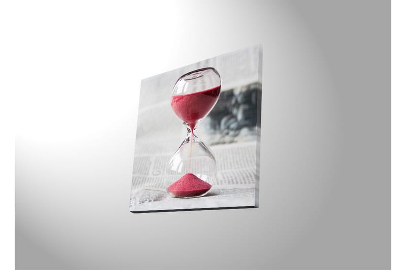 Lærredstryk med LED-belysning 40x40 cm - Timeglas med rødt sand, der symboliserer tidens gang - Rød / Gennemsigtig / Grå - Boligtilbehør - Billeder & kunst - Billeder på lærred