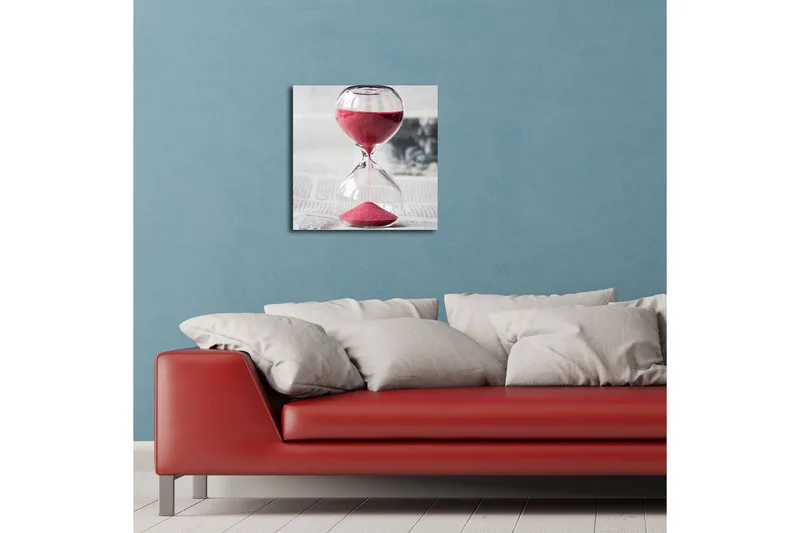 Lærredstryk med LED-belysning 40x40 cm - Timeglas med rødt sand, der symboliserer tidens gang - Rød / Gennemsigtig / Grå - Boligtilbehør - Billeder & kunst - Billeder på lærred