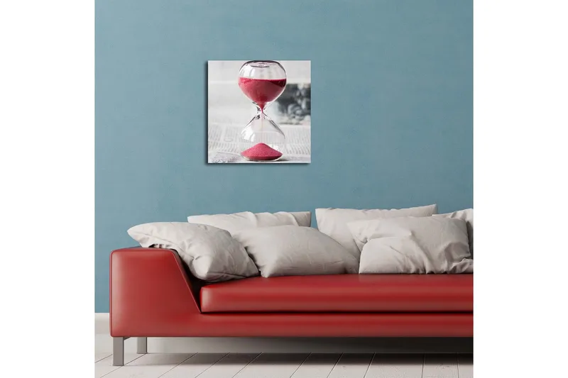 Lærredstryk med LED-belysning 40x40 cm - Timeglas med rødt sand, der symboliserer tidens gang - Rød / Gennemsigtig / Grå - Boligtilbehør - Billeder & kunst - Billeder på lærred
