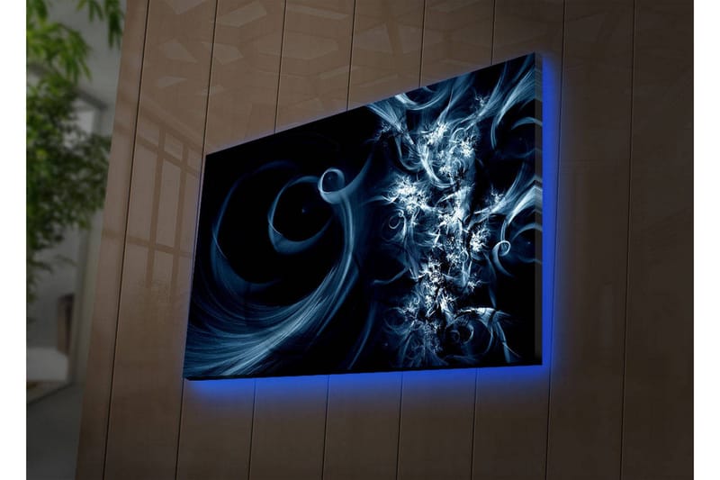 Lærredstryk med LED-belysning 45x70 cm - Abstrakt komposition med sorte og blå hvirvler - Mørkeblå / Lyseblå / Sort - Boligtilbehør - Billeder & kunst - Billeder på lærred
