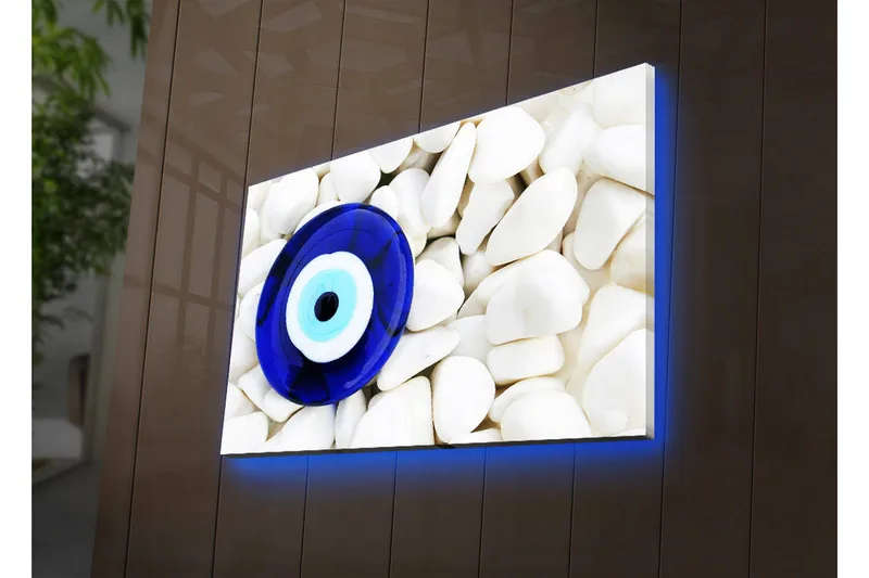 Lærredstryk med LED-belysning 45x70 cm - Blåt øje mod en baggrund af hvide sten - Blå / Hvid - Boligtilbehør - Billeder & kunst - Billeder på lærred