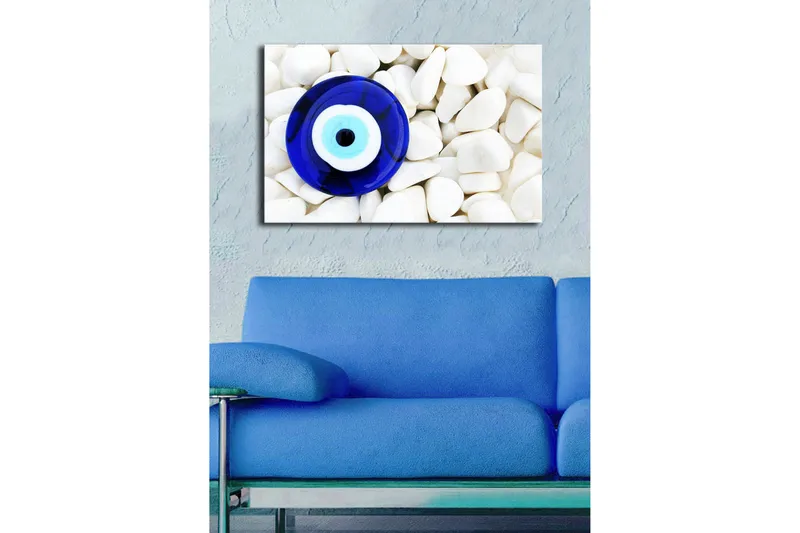 Lærredstryk med LED-belysning 45x70 cm - Blåt øje mod en baggrund af hvide sten - Blå / Hvid - Boligtilbehør - Billeder & kunst - Billeder på lærred