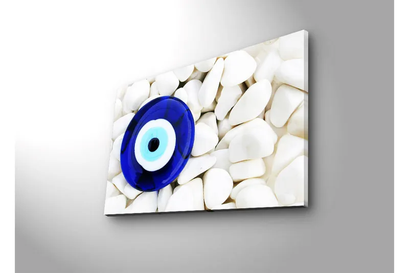 Lærredstryk med LED-belysning 45x70 cm - Blåt øje mod en baggrund af hvide sten - Blå / Hvid - Boligtilbehør - Billeder & kunst - Billeder på lærred