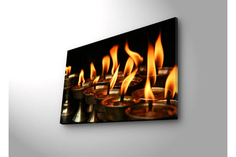 Lærredstryk med LED-belysning 45x70 cm - Flammer fra olielamper, der spreder varme og lys - Orange / Guld / Sort - Boligtilbehør - Billeder & kunst - Billeder på lærred