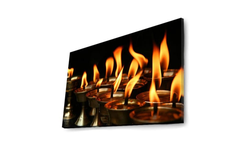 Lærredstryk med LED-belysning 45x70 cm - Flammer fra olielamper, der spreder varme og lys - Orange / Guld / Sort - Boligtilbehør - Billeder & kunst - Billeder på lærred