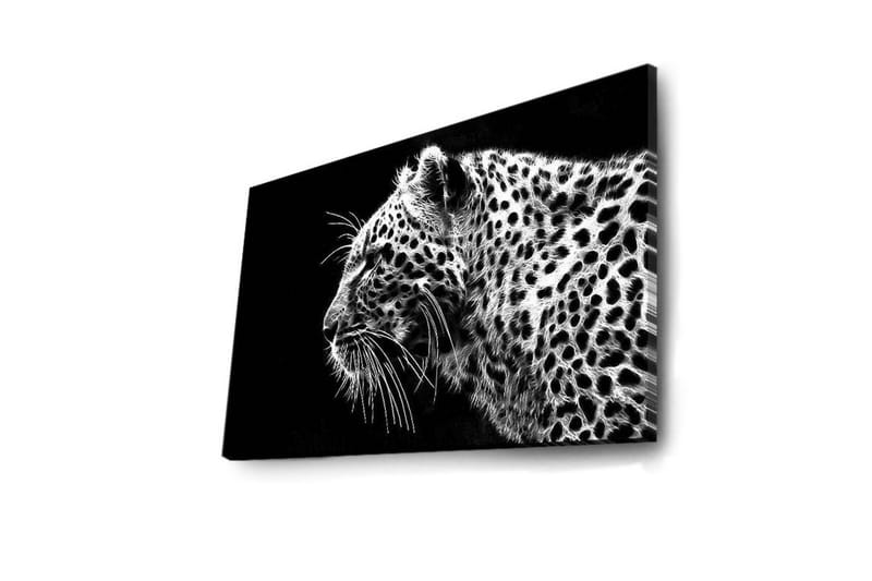 Lærredstryk med LED-belysning 45x70 cm - Sort og hvid leopardprofil med detaljeret pelsstruktur - Sort / Hvid - Boligtilbehør - Billeder & kunst - Billeder på lærred