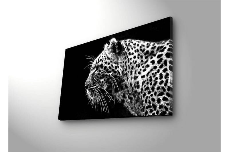 Lærredstryk med LED-belysning 45x70 cm - Sort og hvid leopardprofil med detaljeret pelsstruktur - Sort / Hvid - Boligtilbehør - Billeder & kunst - Billeder på lærred
