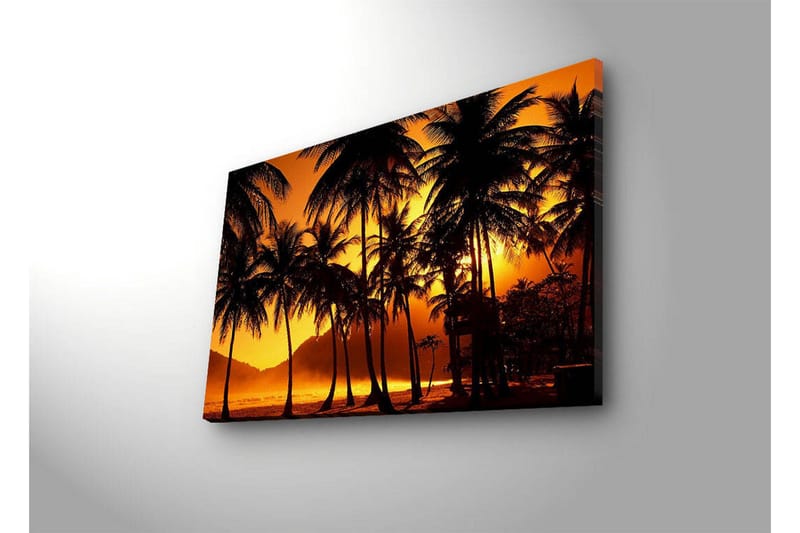 Lærredstryk med LED-belysning 45x70 cm - Tropisk solnedgang med palmer i silhuet - Orange / Sort - Boligtilbehør - Billeder & kunst - Billeder på lærred