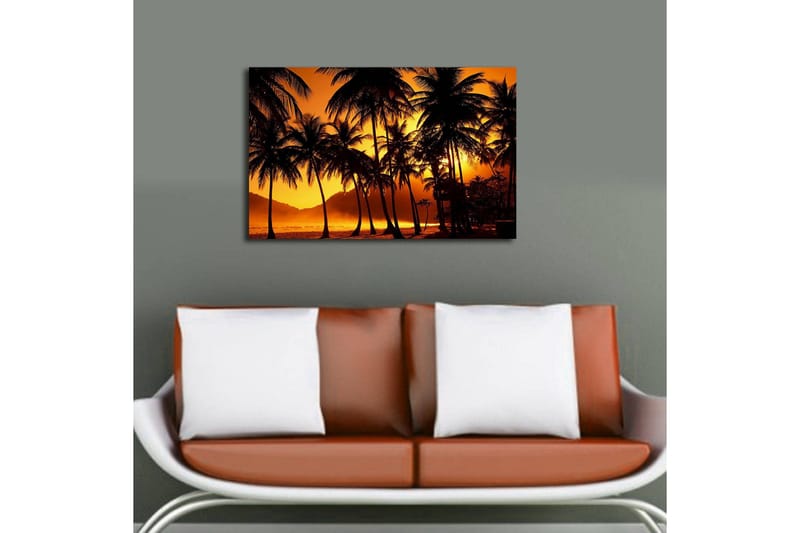 Lærredstryk med LED-belysning 45x70 cm - Tropisk solnedgang med palmer i silhuet - Orange / Sort - Boligtilbehør - Billeder & kunst - Billeder på lærred