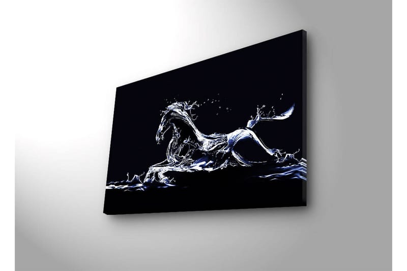 Lærredstryk med LED-belysning 45x70 cm - Vandhest i dynamisk bevægelse - Blå / Hvid / Sort - Boligtilbehør - Billeder & kunst - Billeder på lærred