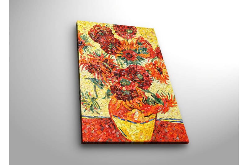 Lærredstryk med LED-belysning 70x45 cm - Farverig buket solsikker i vase - Rød / Gul / Grøn - Boligtilbehør - Billeder & kunst - Billeder på lærred