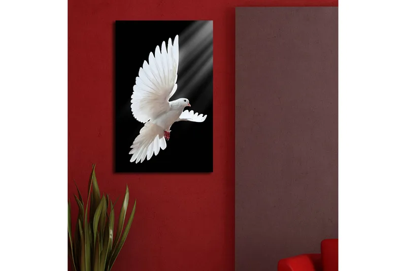 Lærredstryk med LED-belysning 70x45 cm - Hvid due i flugt med udstrakte vinger - Hvid / Sort - Boligtilbehør - Billeder & kunst - Billeder på lærred