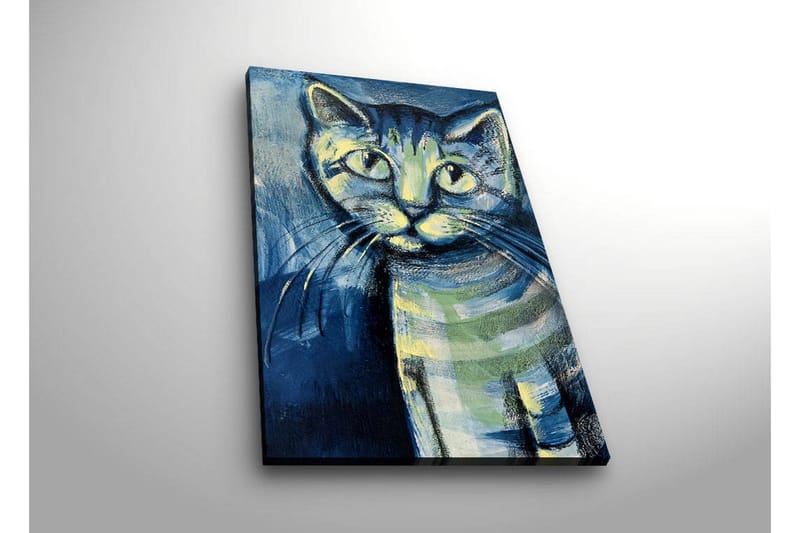 Lærredstryk med LED-belysning 70x45 cm - Katteportræt med udtryksfulde øjne - Blå / Grøn / Sort - Boligtilbehør - Billeder & kunst - Billeder på lærred