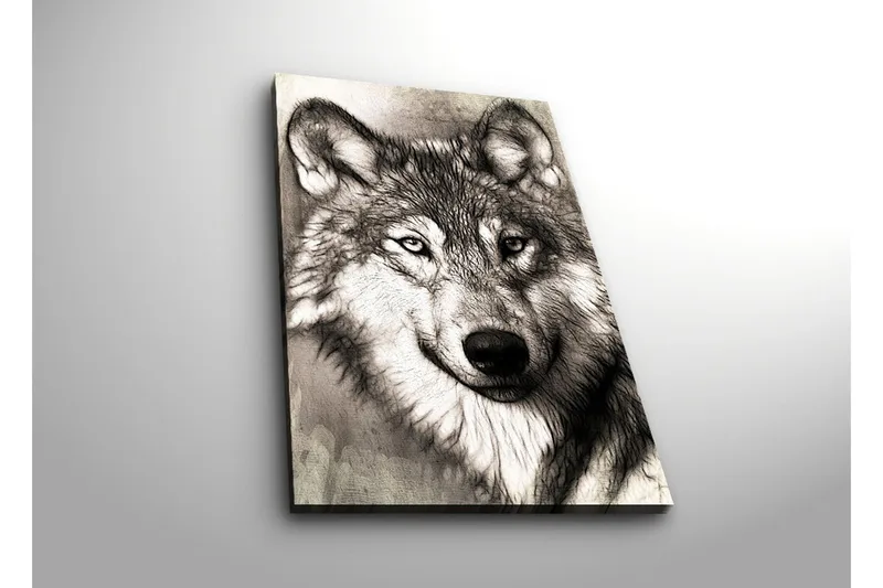 Lærredstryk med LED-belysning 70x45 cm - Portræt af en ulv med udtryksfulde detaljer - Sort / Grå / Hvid - Boligtilbehør - Billeder & kunst - Billeder på lærred