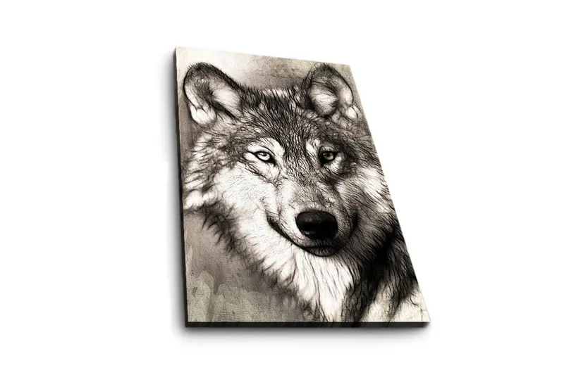 Lærredstryk med LED-belysning 70x45 cm - Portræt af en ulv med udtryksfulde detaljer - Sort / Grå / Hvid - Boligtilbehør - Billeder & kunst - Billeder på lærred
