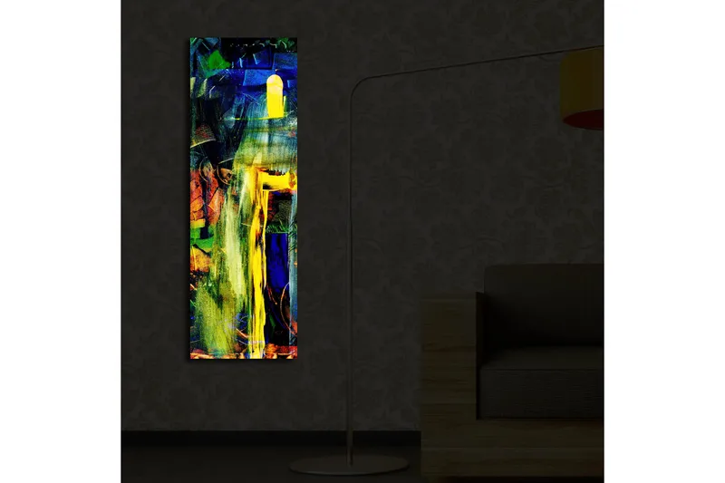 Lærredstryk med LED-belysning 90x30 cm - Abstrakt komposition med stærke farver og former - Grøn / Blå / Gul - Boligtilbehør - Billeder & kunst - Billeder på lærred