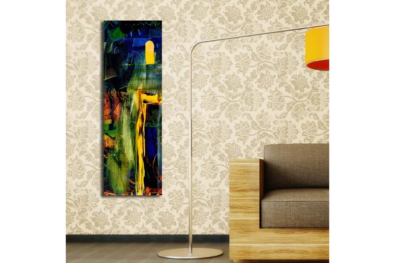 Lærredstryk med LED-belysning 90x30 cm - Abstrakt komposition med stærke farver og former - Grøn / Blå / Gul - Boligtilbehør - Billeder & kunst - Billeder på lærred