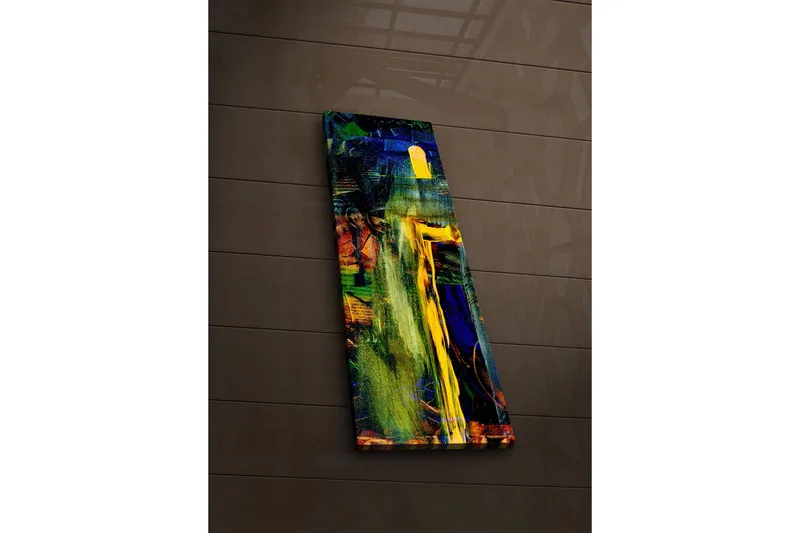 Lærredstryk med LED-belysning 90x30 cm - Abstrakt komposition med stærke farver og former - Grøn / Blå / Gul - Boligtilbehør - Billeder & kunst - Billeder på lærred