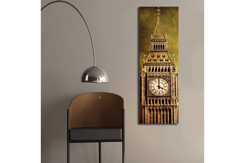 Lærredstryk med LED-belysning 90x30 cm - Storslået klokketårn med detaljeret arkitektur - Guld / Brun / Beige - Boligtilbehør - Billeder & kunst - Billeder på lærred