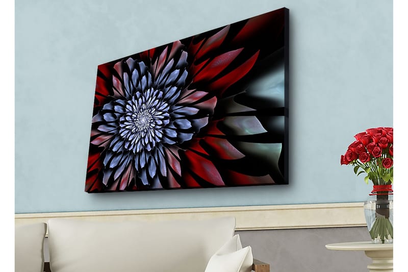 Lærredstryk med LED-belysning - Abstrakt blomst med dybe farver - Mørkeblå / Rød / Sort - Boligtilbehør - Billeder & kunst - Billeder på lærred