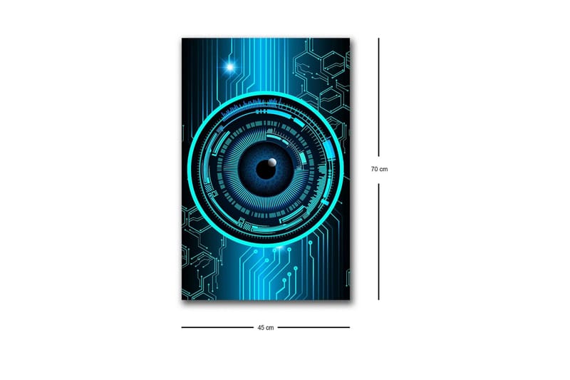 Lærredstryk med LED-belysning - Abstrakt komposition med cirkulære mønstre og teknologiske elementer - Mørkeblå / Turkis / Sort - Boligtilbehør - Billeder & kunst - Billeder på lærred